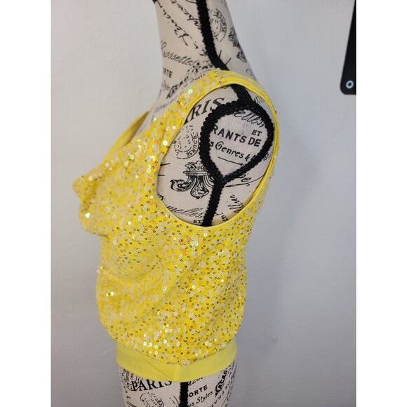 H:ours Fairy Yellow Sequin Top SZ XS Whimsycal Going Out Bling - Picture 5 of 8